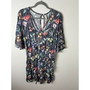Xhilaration Womens Gray Floral Print Short Sleeve V-Neck Short Romper  Small